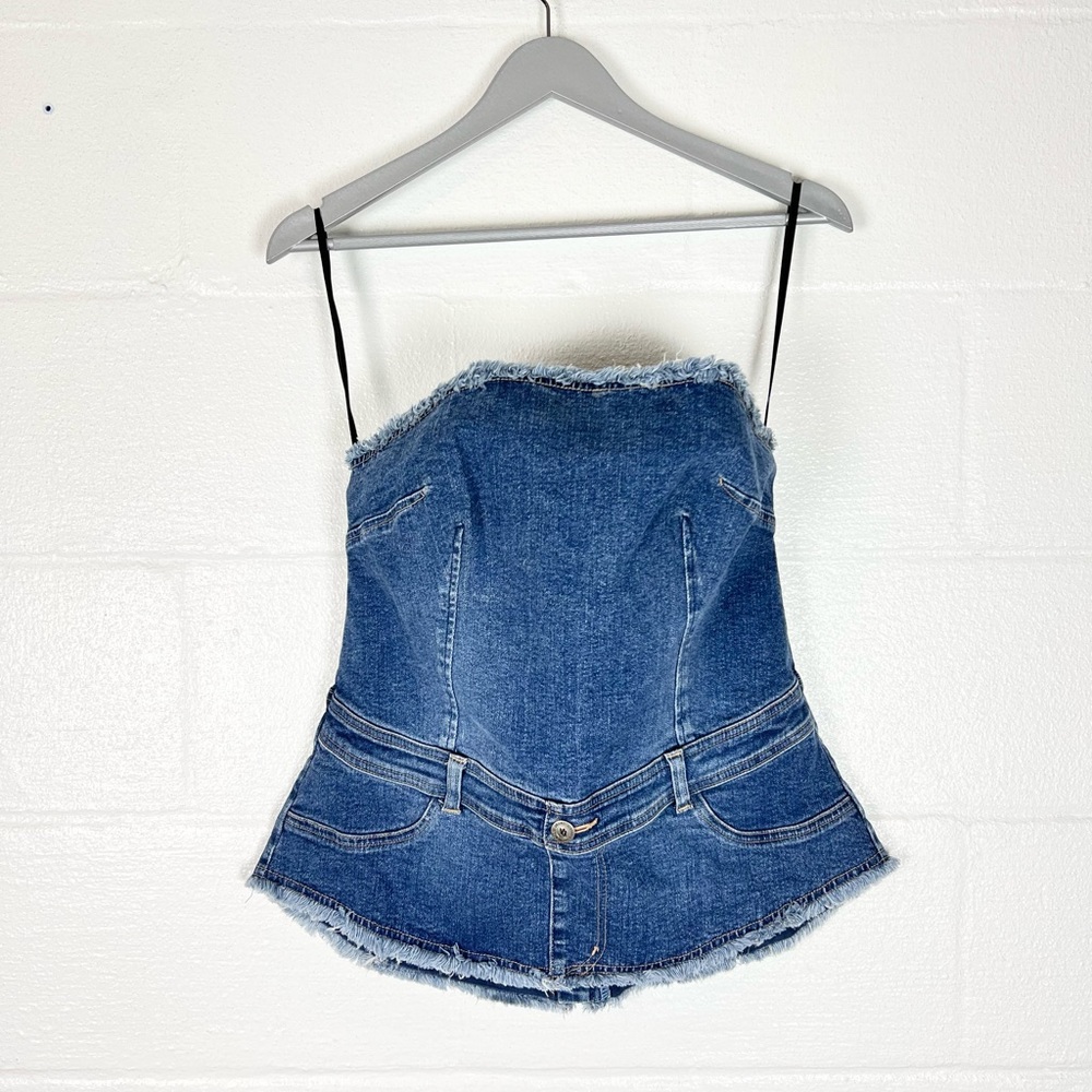 Vintage Venezia denim corset top strapless Y2K